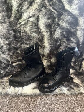 Rocky Black Leather Jump Boots with Lace-Up Front- Side Zip